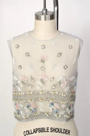 1960s Tulle Floral Beaded Top