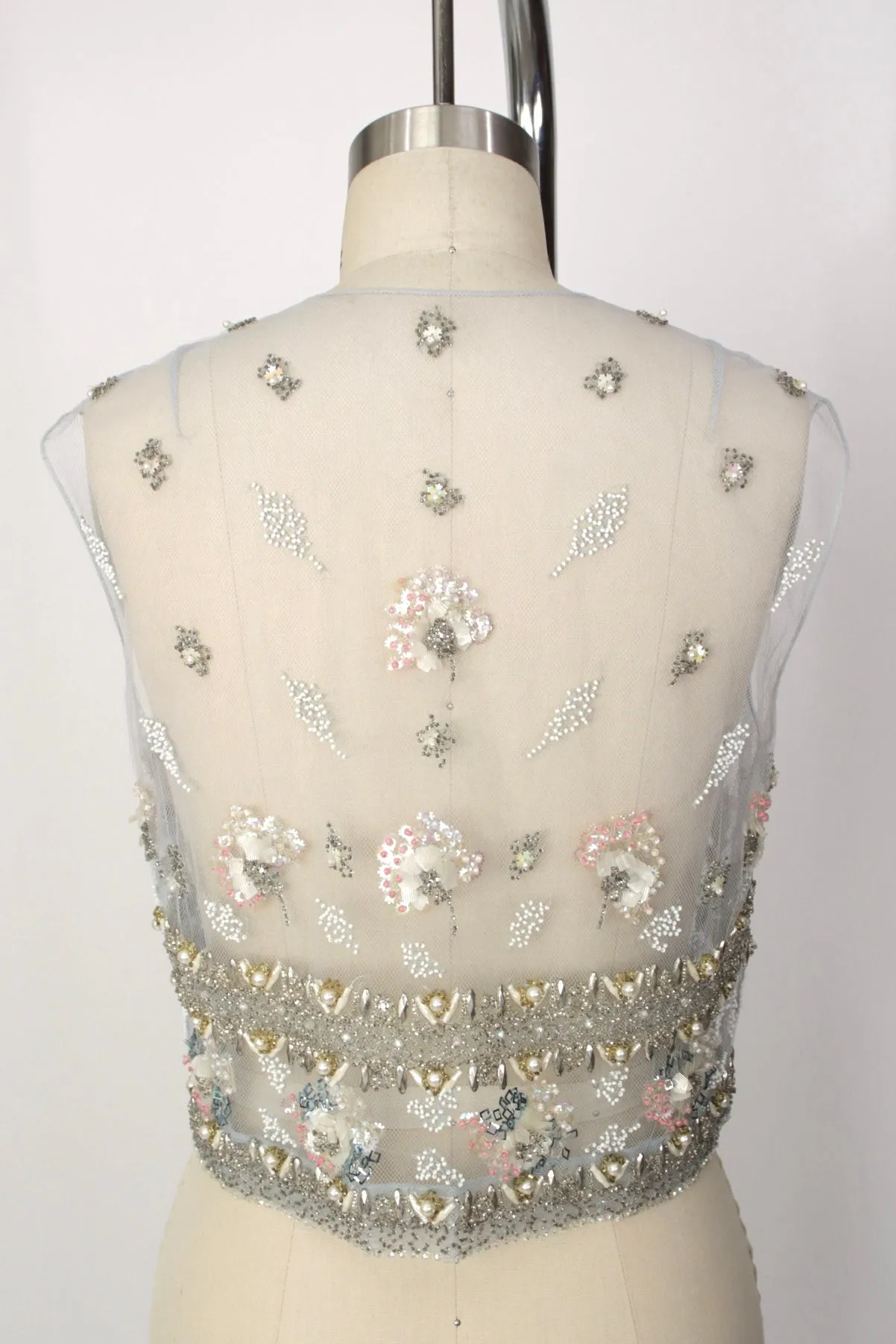 1960s Tulle Floral Beaded Top