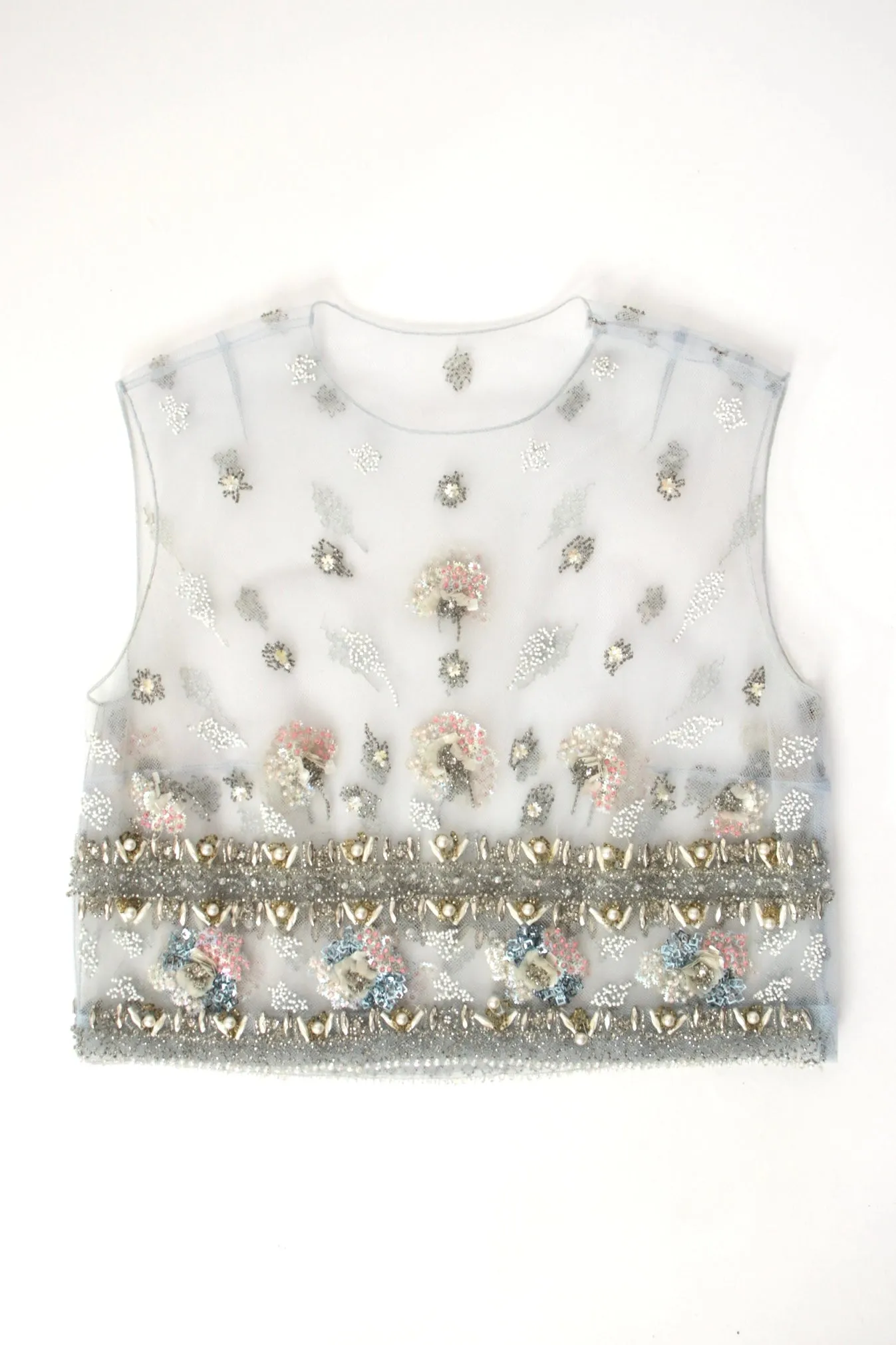 1960s Tulle Floral Beaded Top