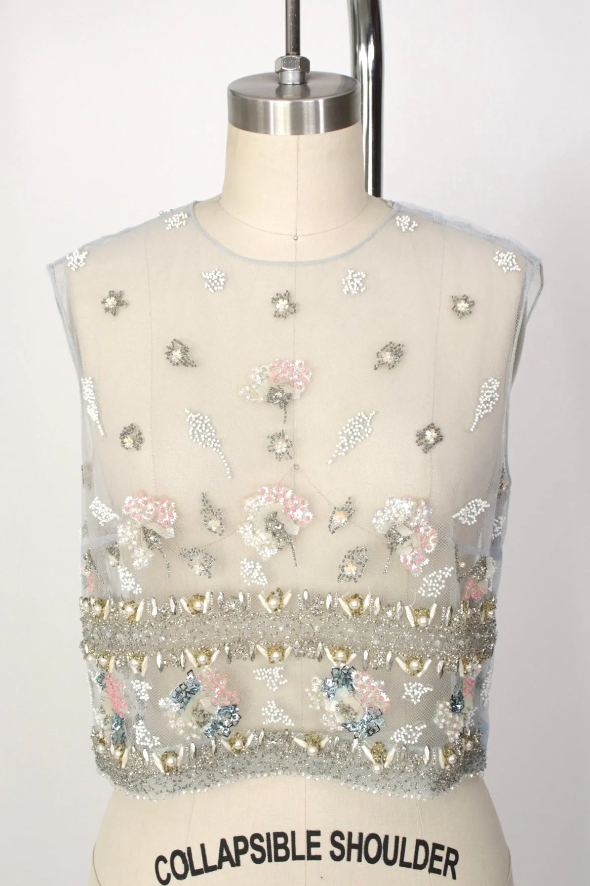 1960s Tulle Floral Beaded Top