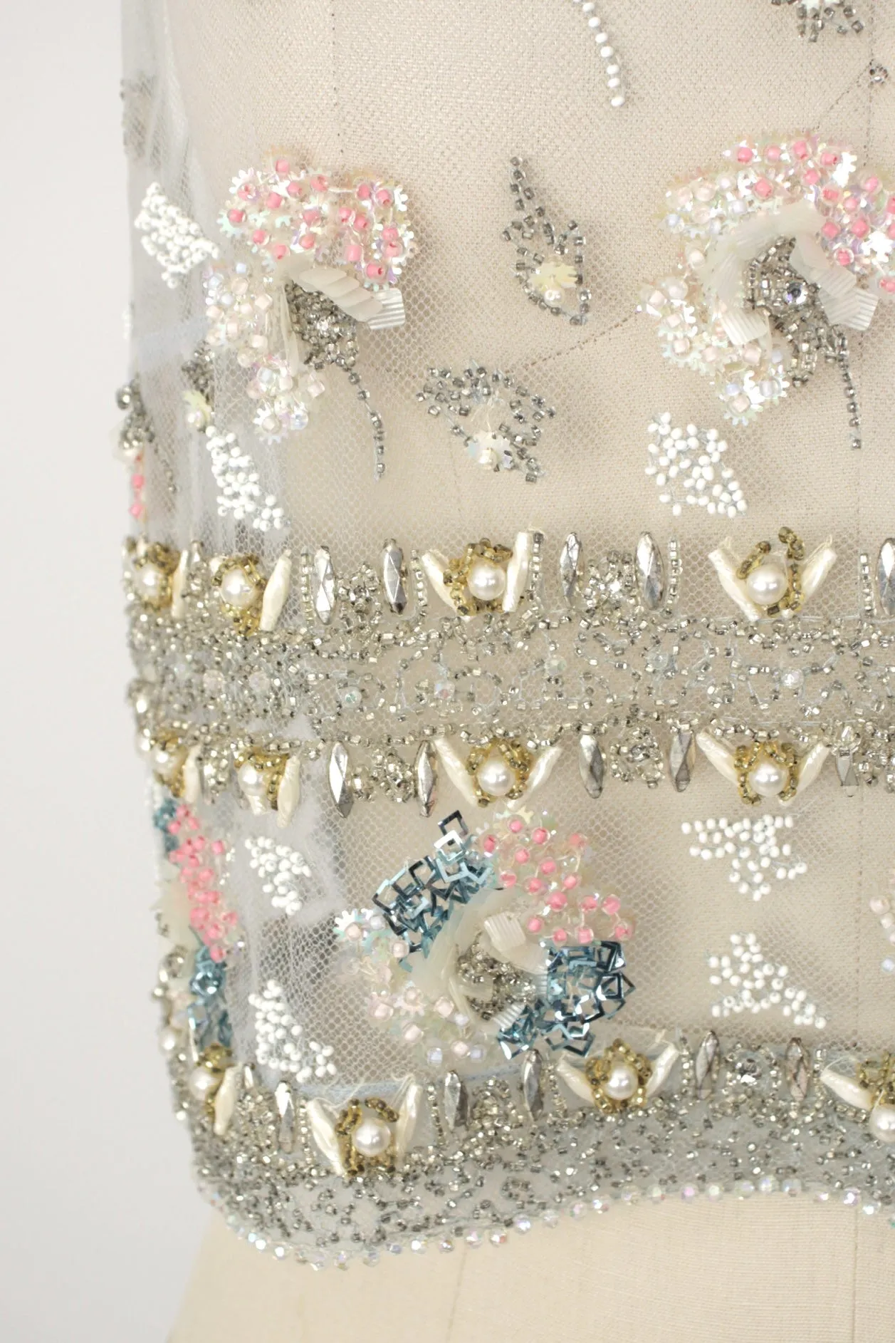 1960s Tulle Floral Beaded Top