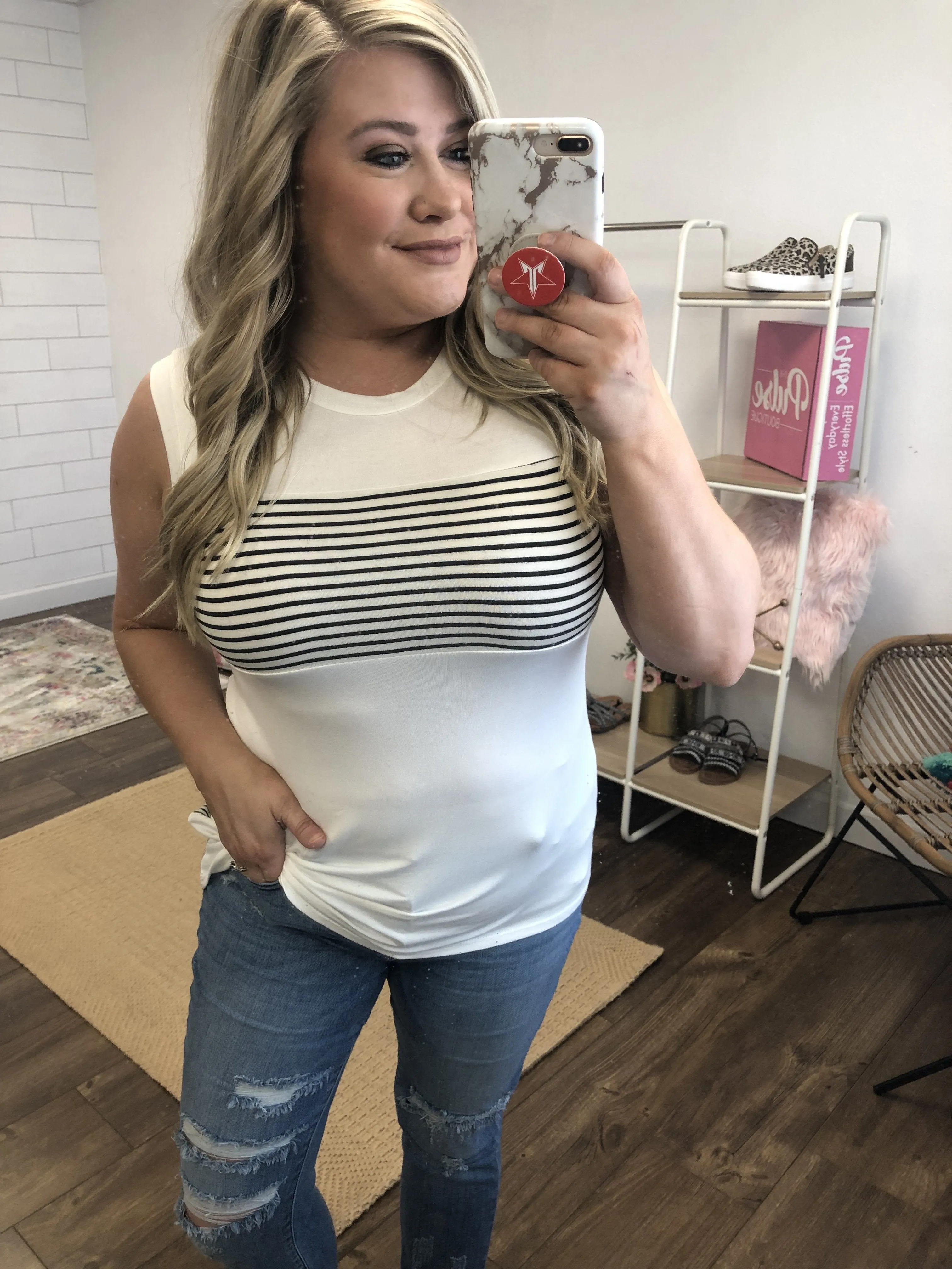 *2nds* Sleeveless Striped Top- White & Black