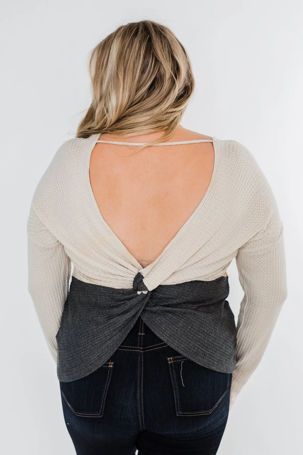 Away We Go Color Block Waffle Knit Top- Mustard & Charcoal