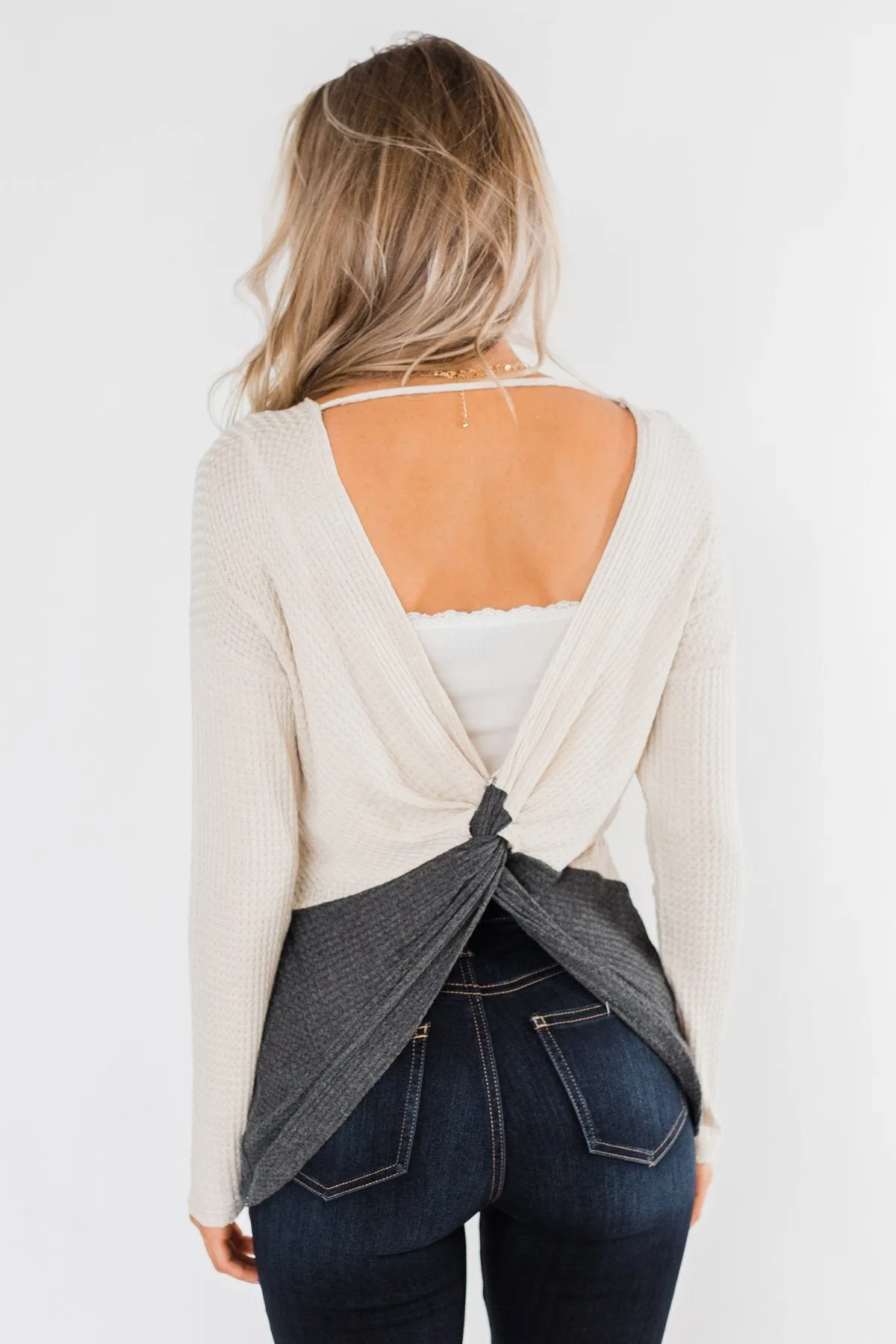 Away We Go Color Block Waffle Knit Top- Mustard & Charcoal