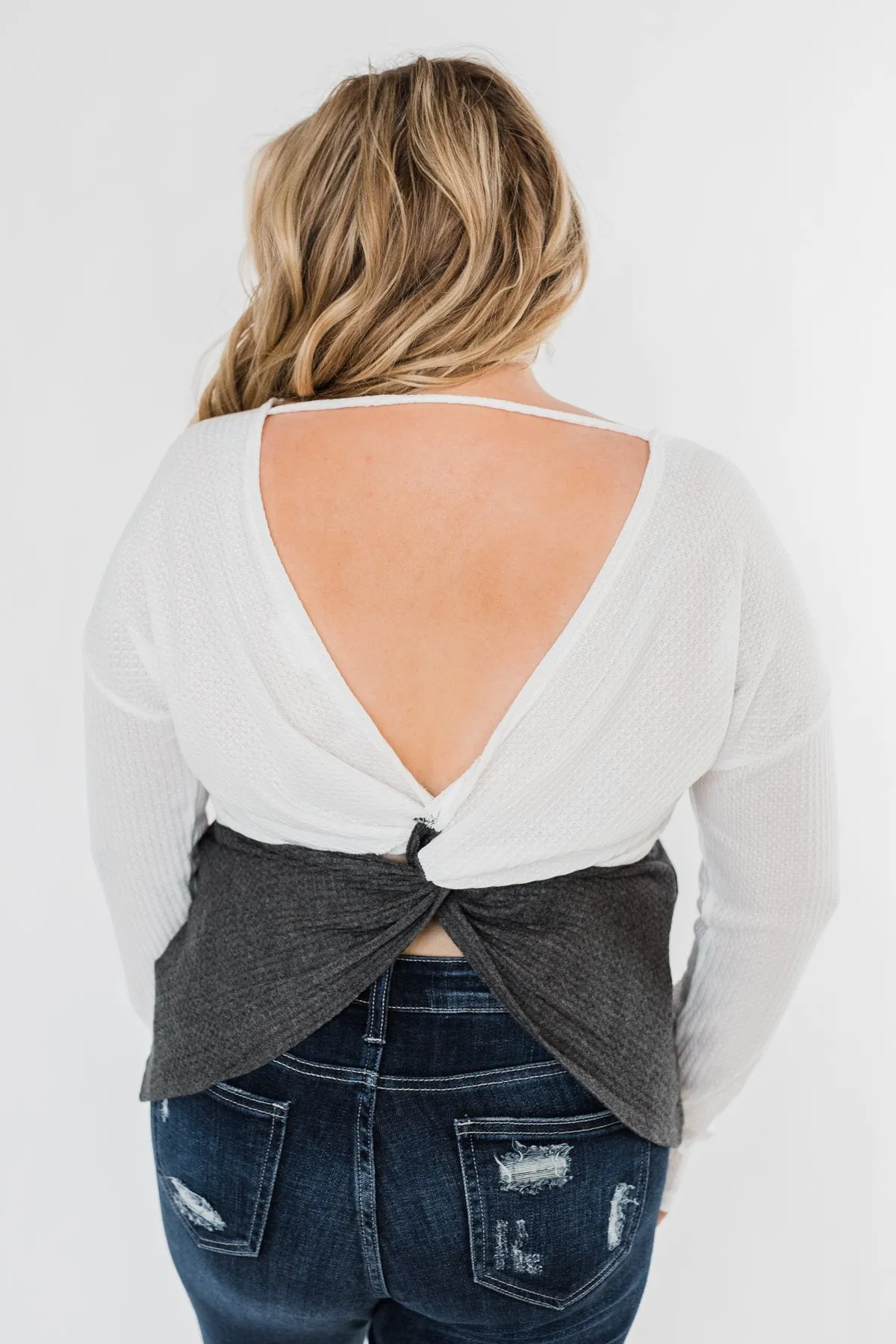 Away We Go Color Block Waffle Knit Top- Pink & Charcoal