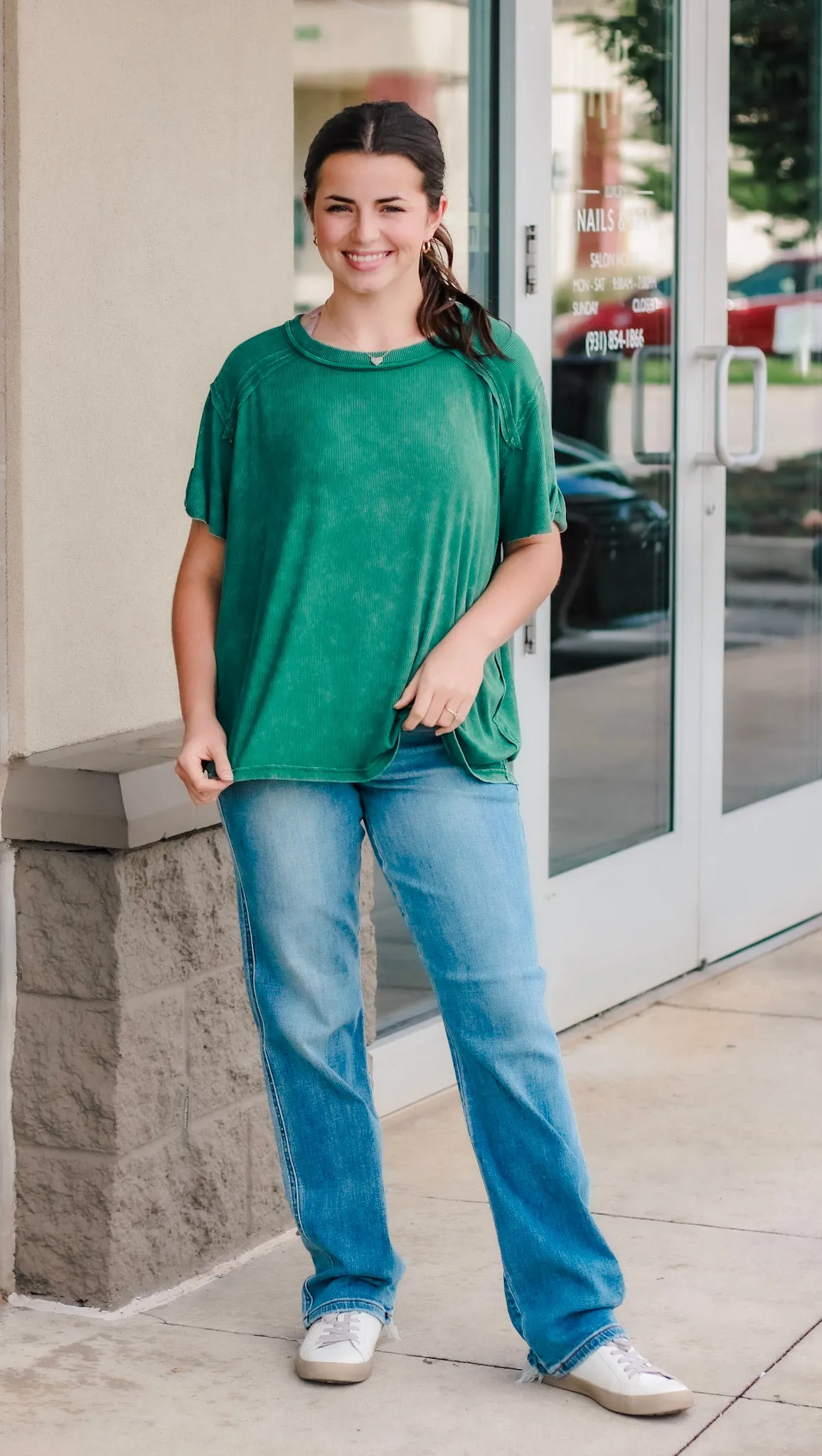 Been Thinking Ribbed Top in Dark Green