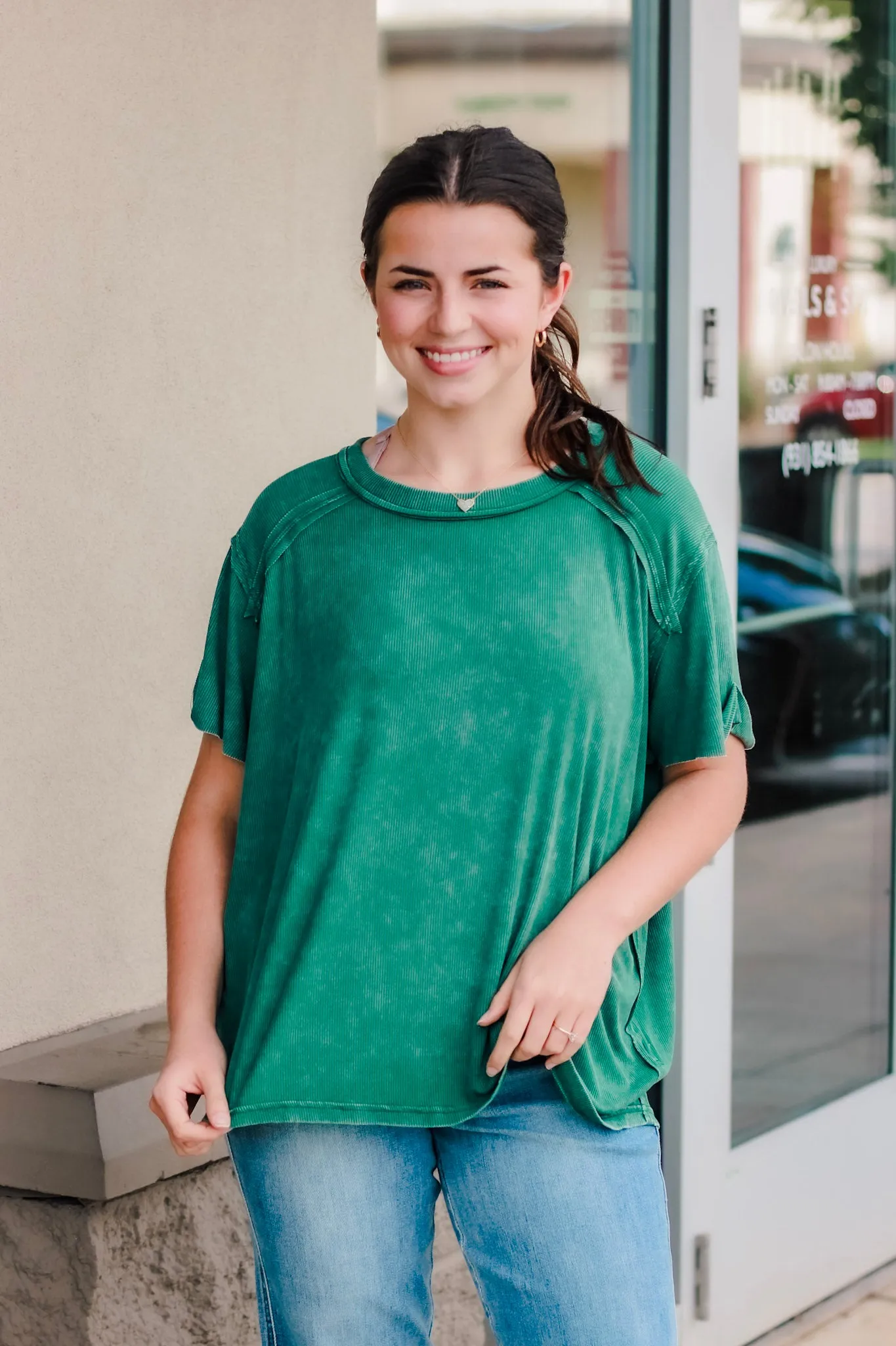 Been Thinking Ribbed Top in Dark Green