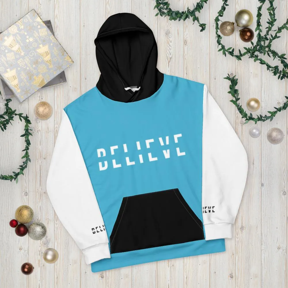 BELIEVE Teal and White Pullover Hoodie for Men & Women