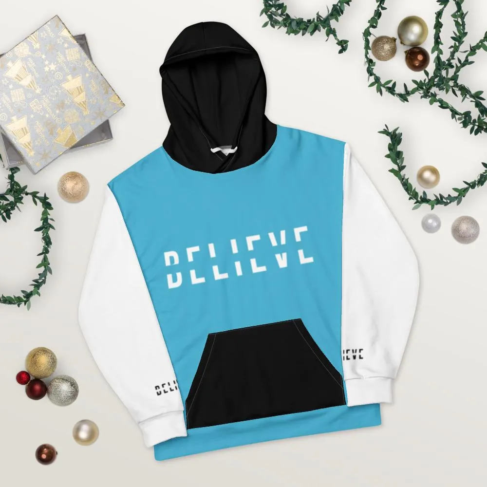 BELIEVE Teal and White Pullover Hoodie for Men & Women
