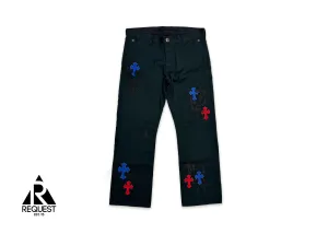 Black Chino Pants "Blue Red Black Crosses"