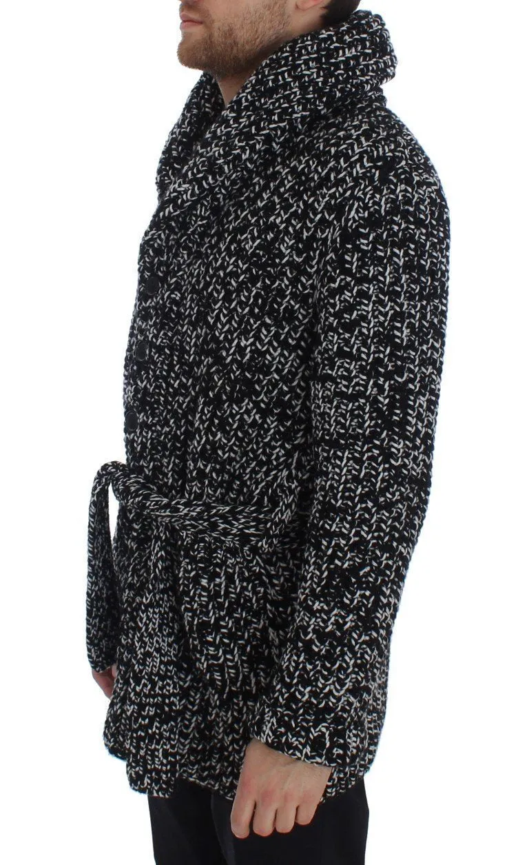 Black White Cashmere Knitted Cardigan Sweater