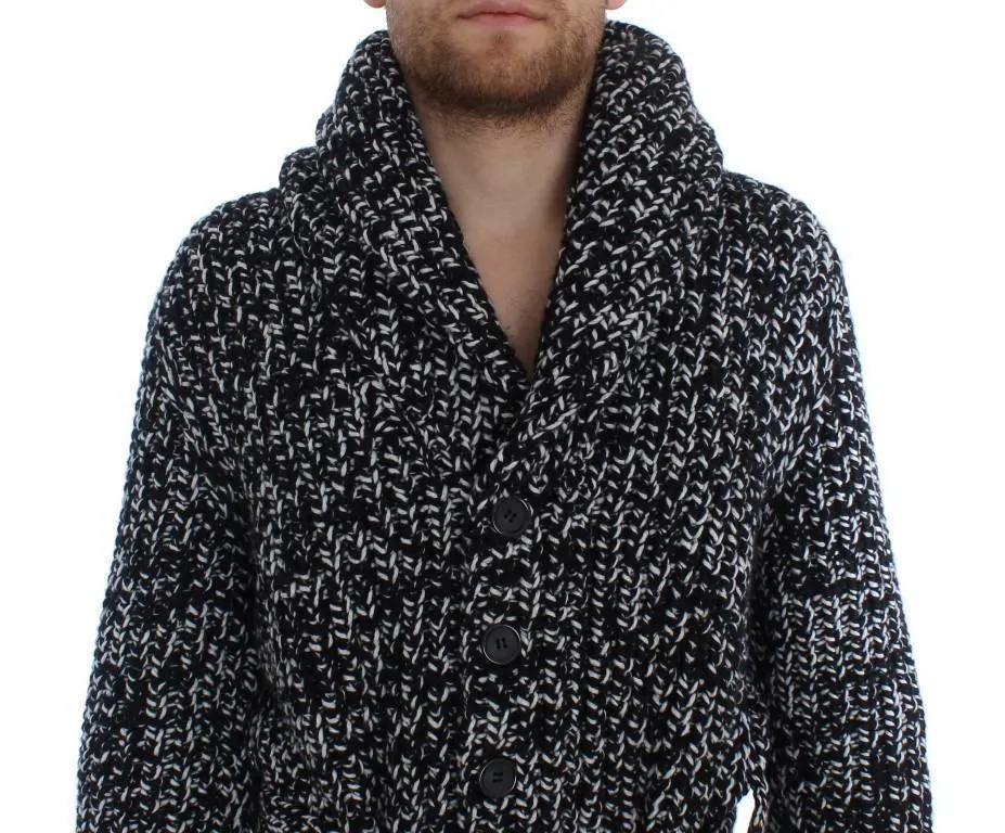 Black White Cashmere Knitted Cardigan Sweater