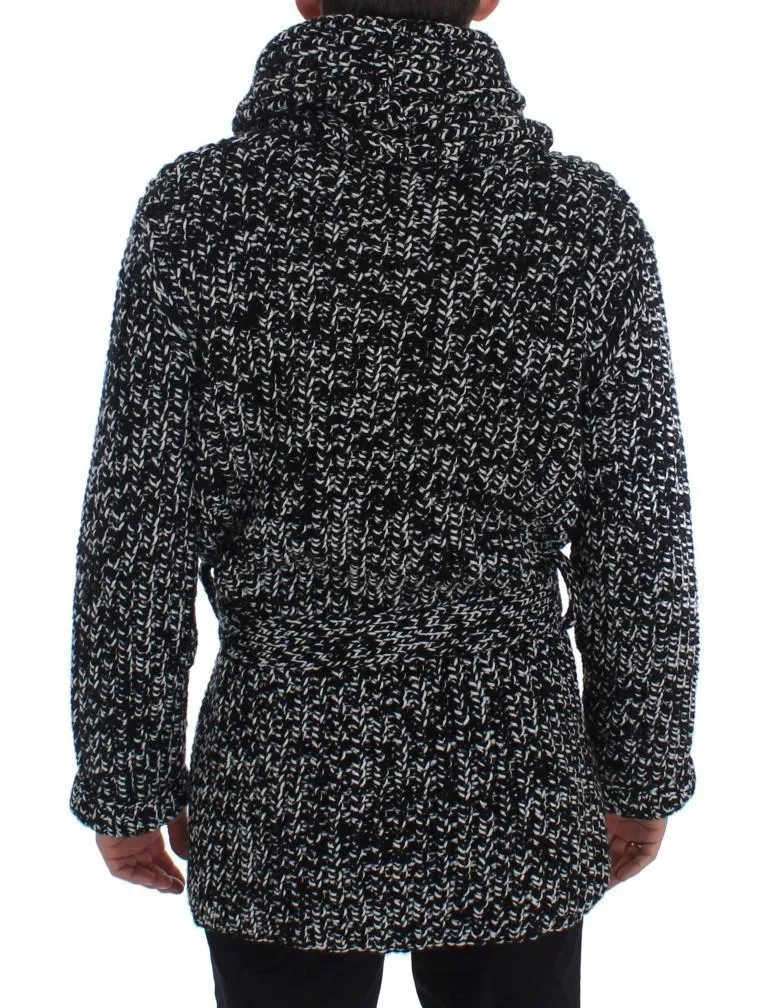 Black White Cashmere Knitted Cardigan Sweater