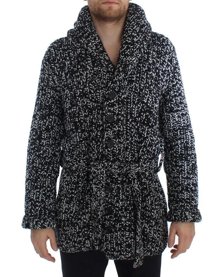 Black White Cashmere Knitted Cardigan Sweater