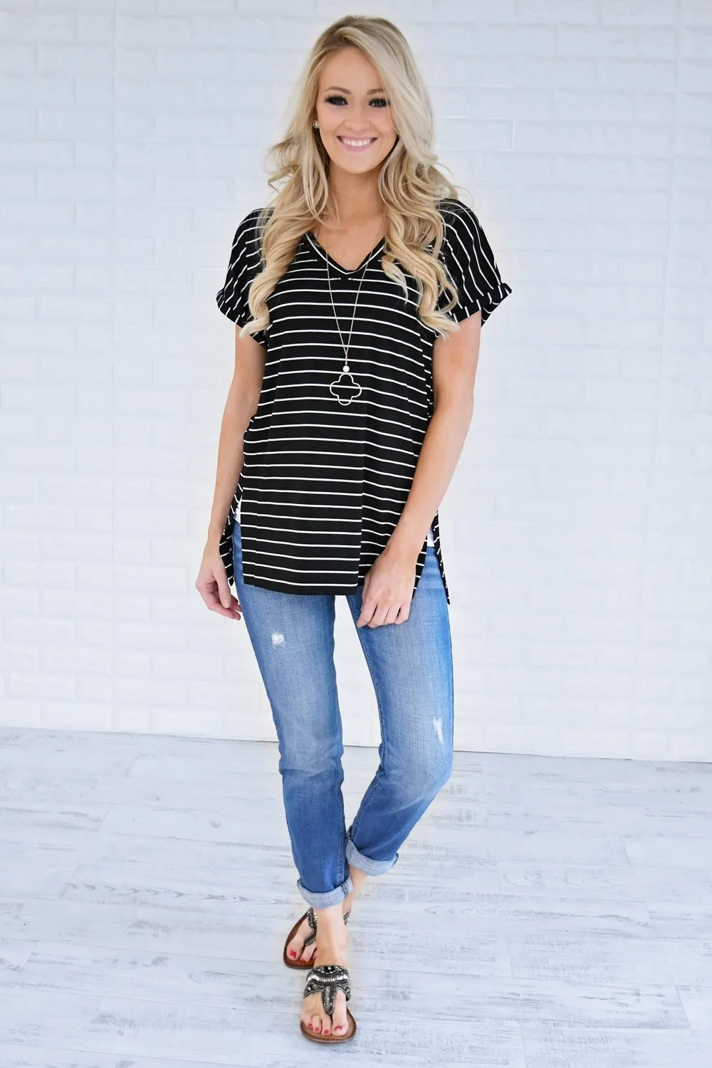 Blurred Lines Striped Top ~ Black