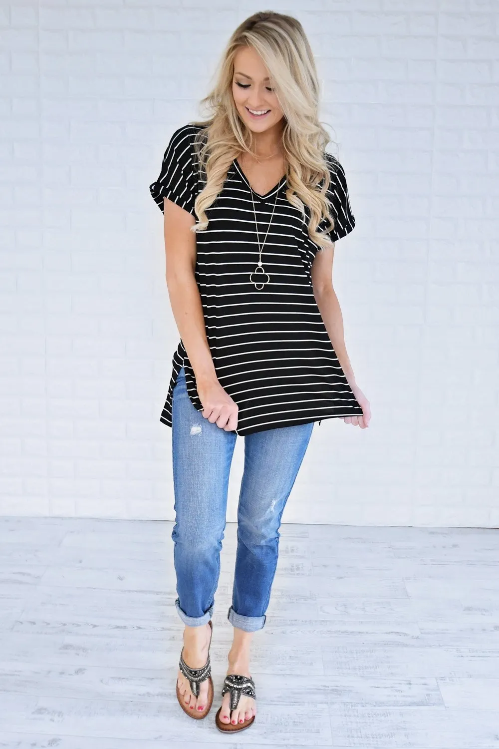 Blurred Lines Striped Top ~ Black