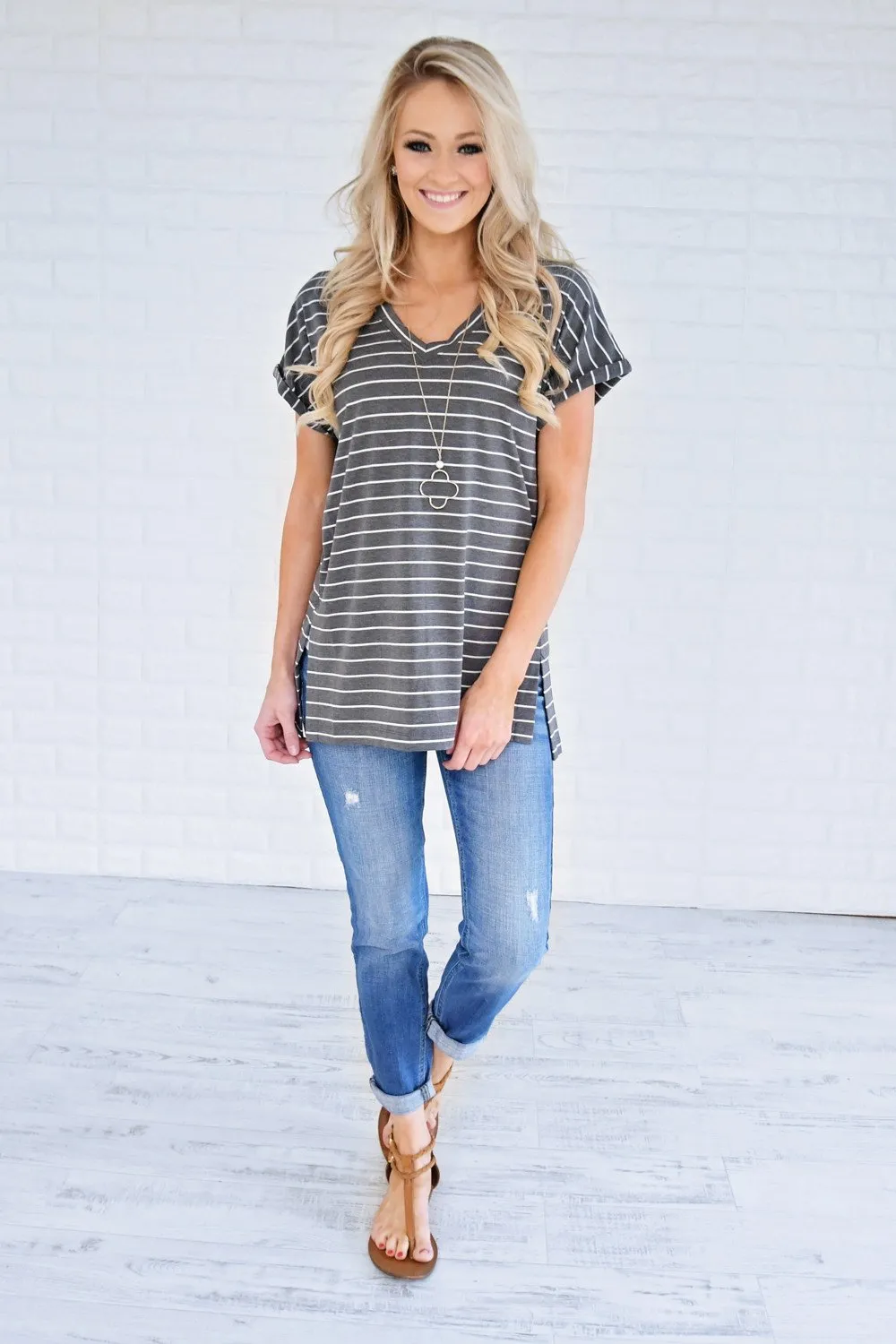 Blurred Lines Striped Top ~ Grey