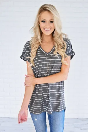 Blurred Lines Striped Top ~ Grey