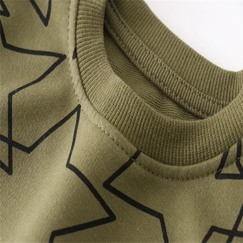 Boys Big Stars Print Cotton Sweatshirts - Green