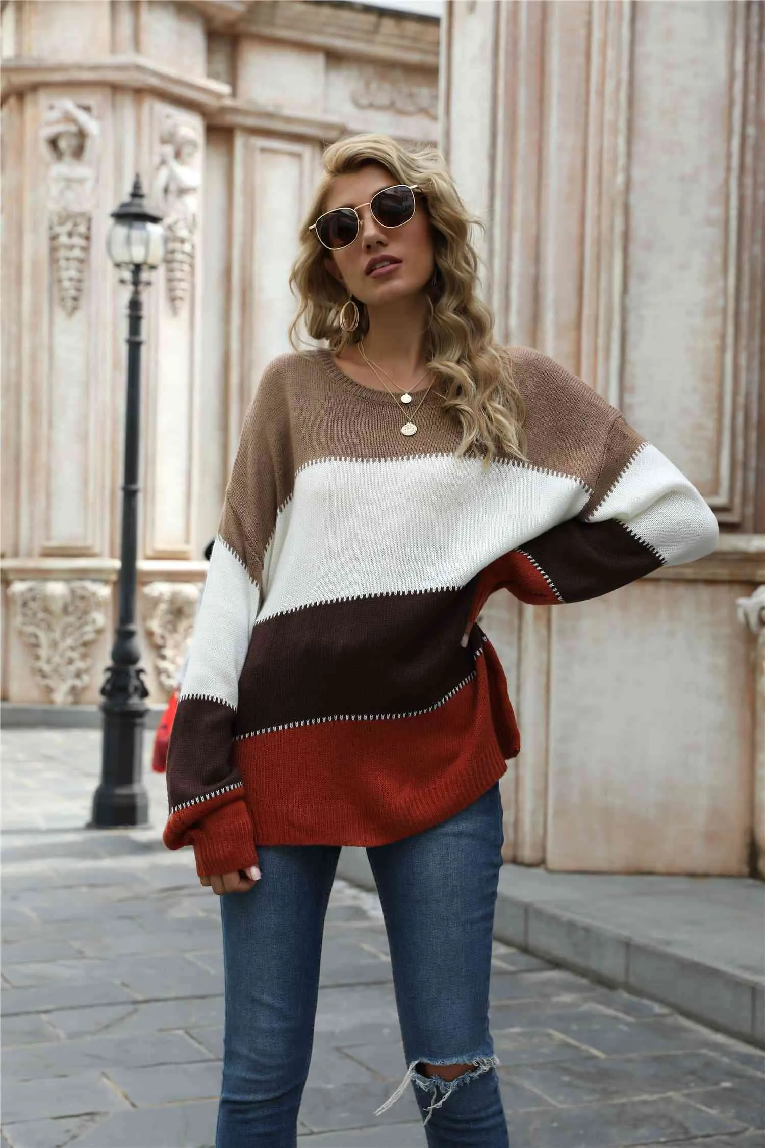 Color Block Round Neck Sweater (3 Colors)