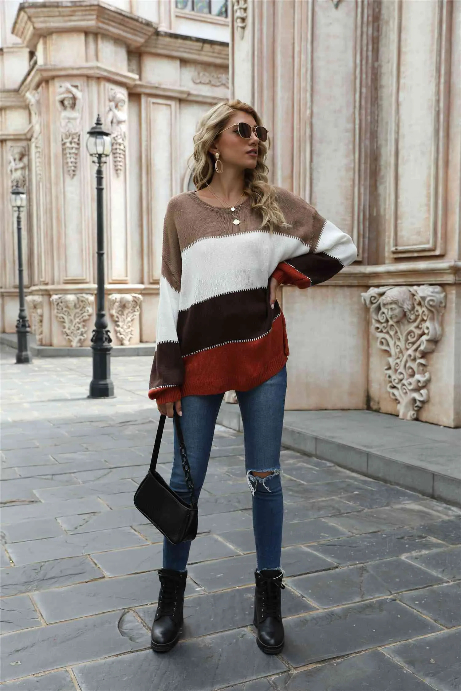 Color Block Round Neck Sweater (3 Colors)