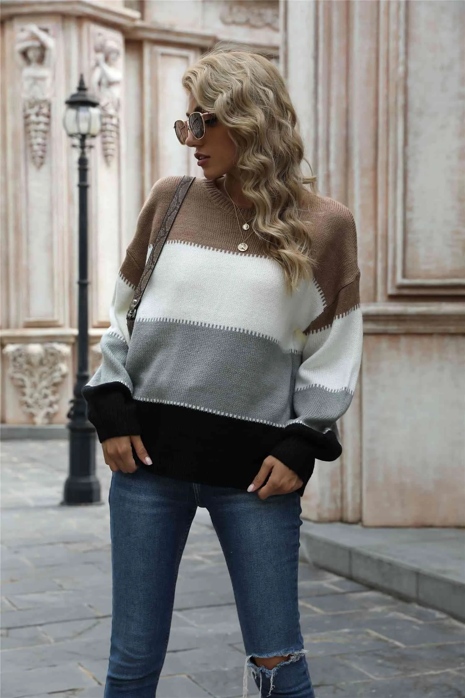 Color Block Round Neck Sweater (3 Colors)