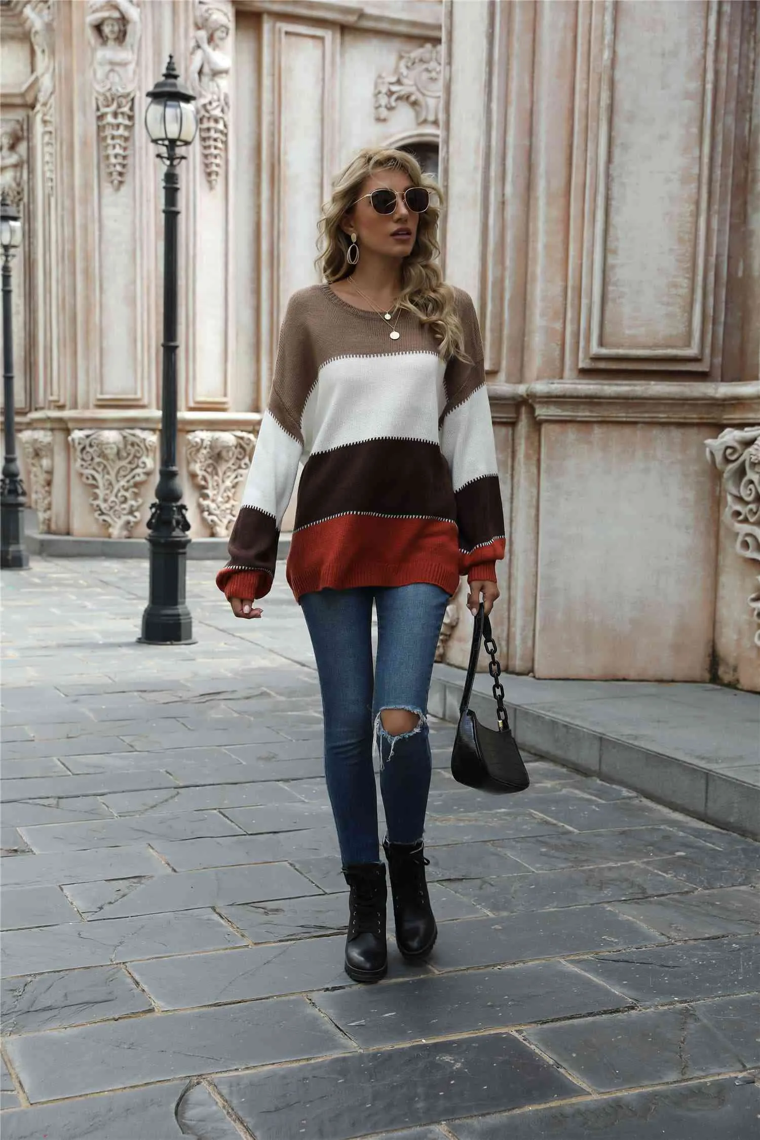 Color Block Round Neck Sweater (3 Colors)