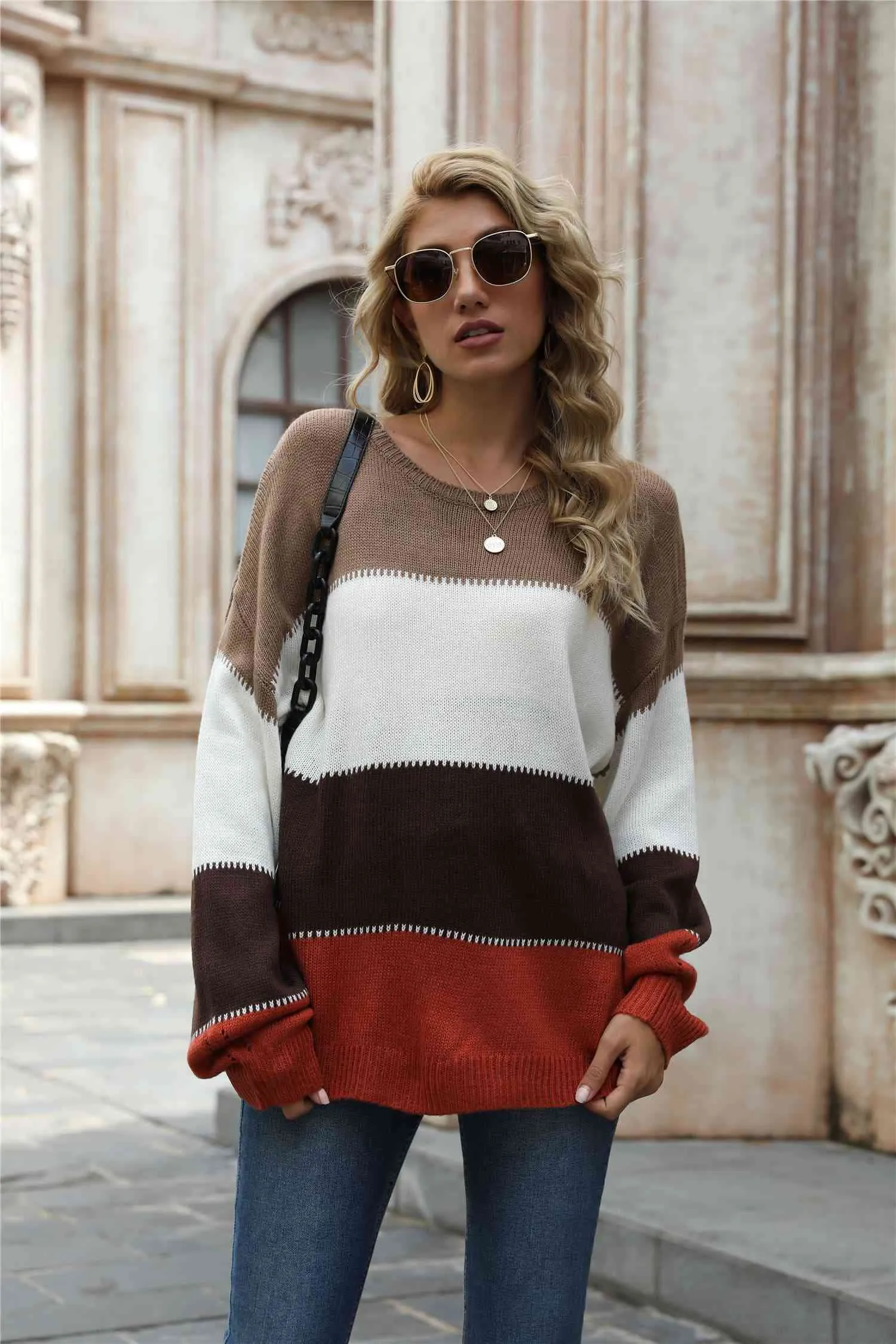 Color Block Round Neck Sweater (3 Colors)