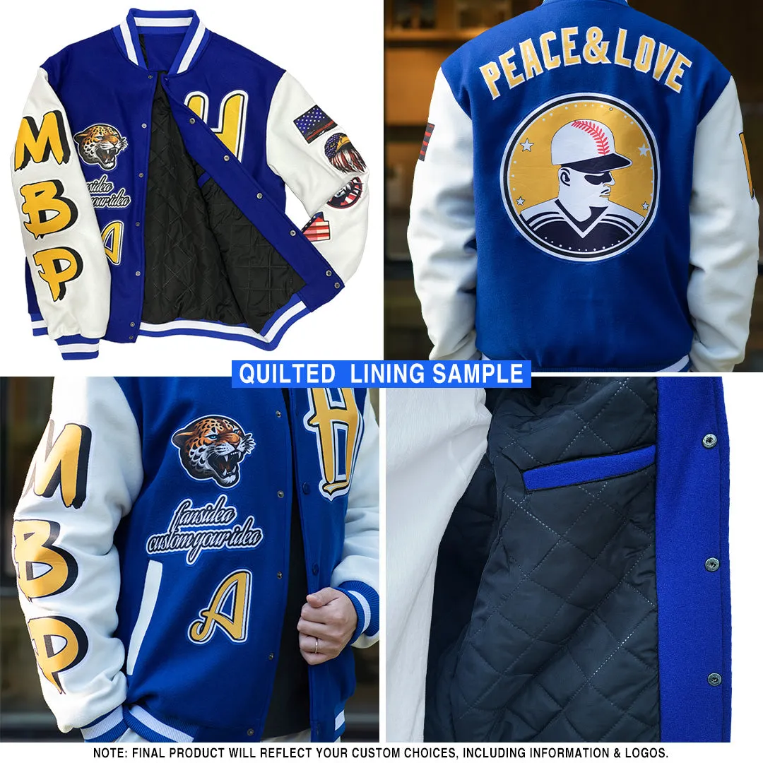 Custom Green Cream-Black Bomber Full-Snap Varsity Letterman Jacket