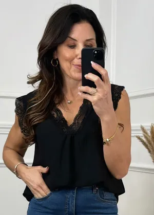 Davina Black Lace Trim Top