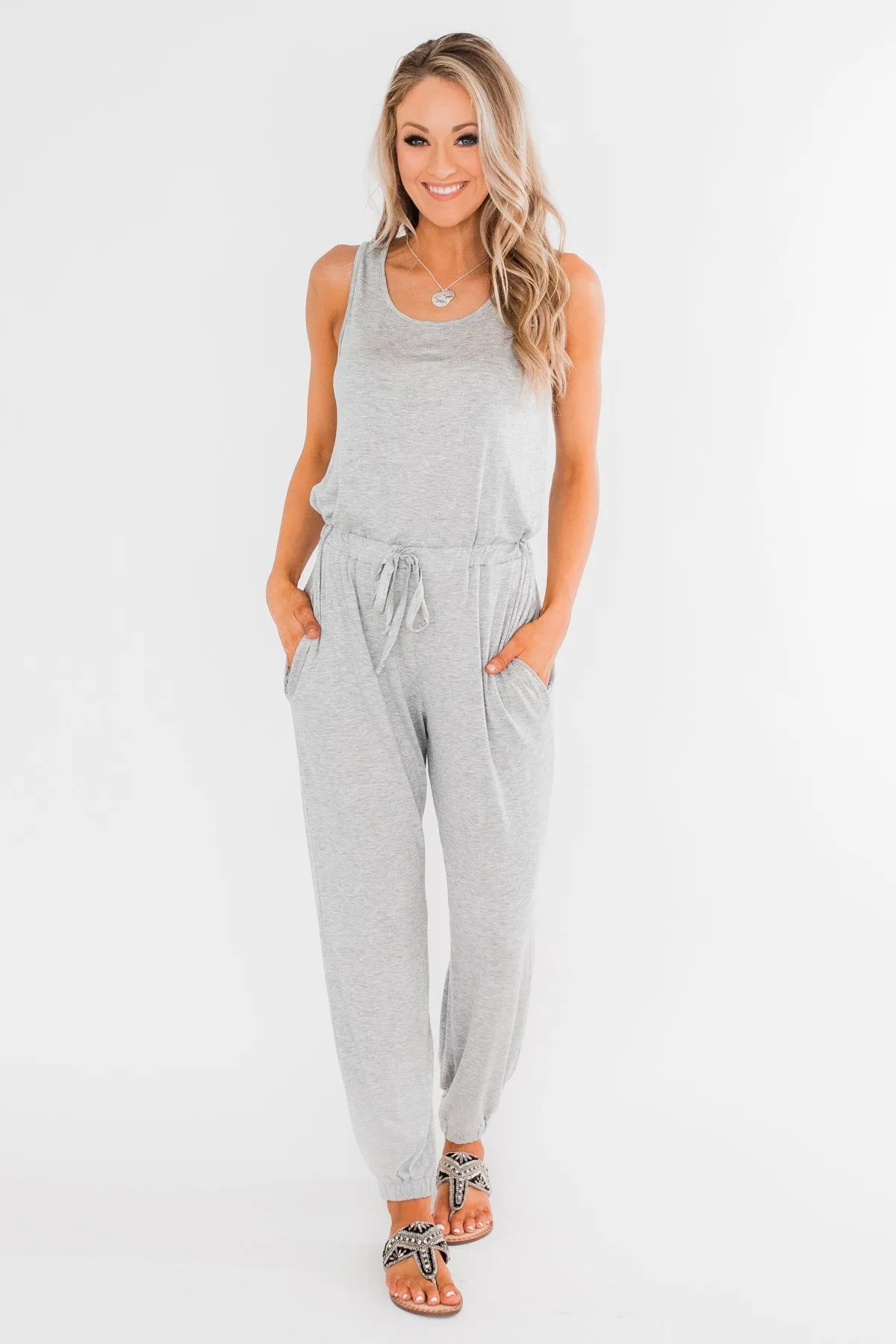 Day To Day Sleeveless Jumpsuit- Heather Grey