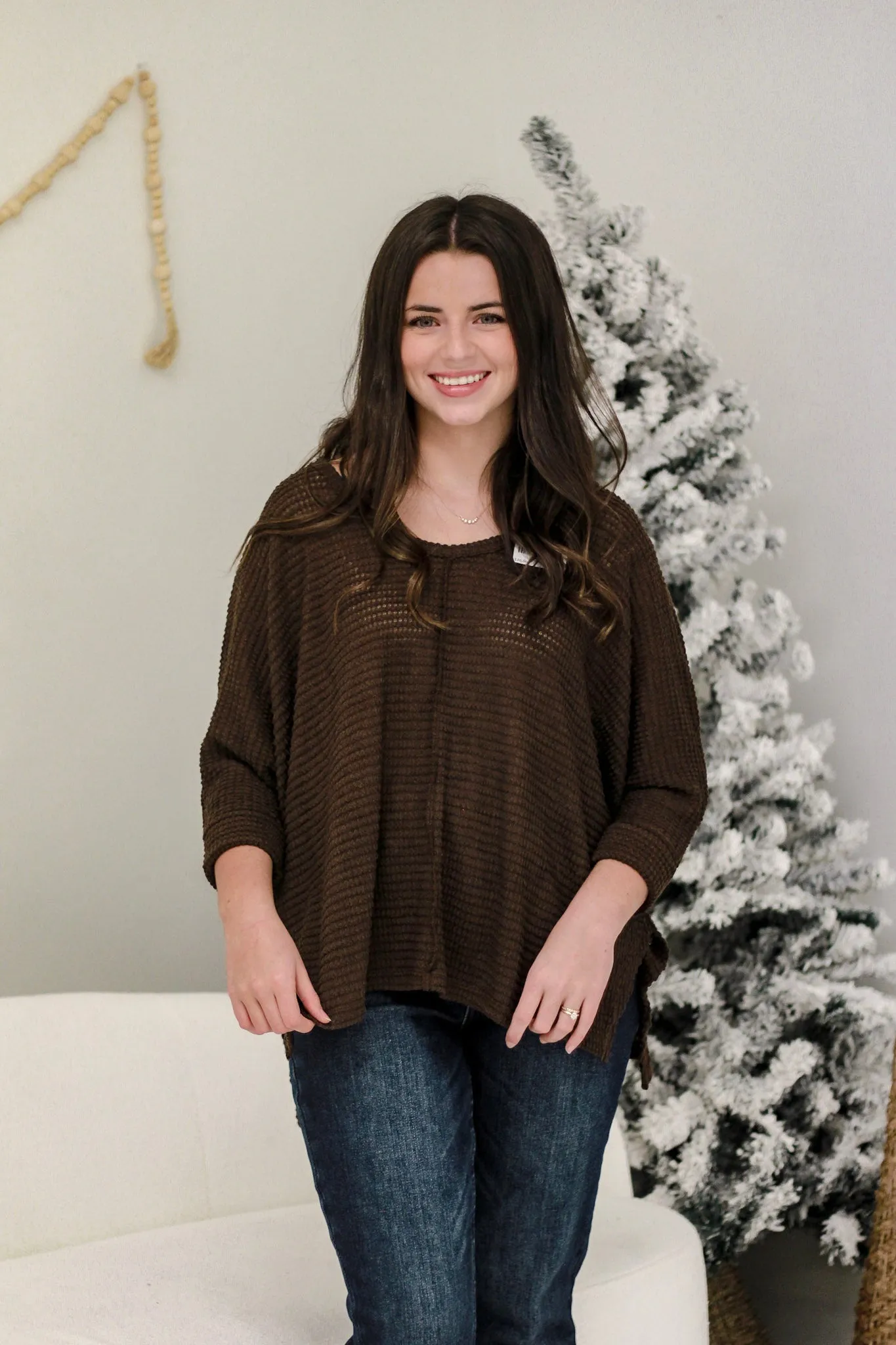 DB In the Moment Waffle Knit Top in Brown