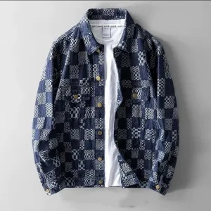 Fashionable checked denim jacket for men