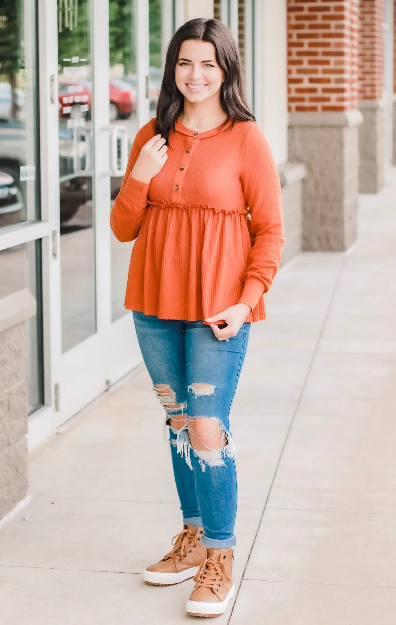 Find Me at the Bonfire Waffle Knit Top