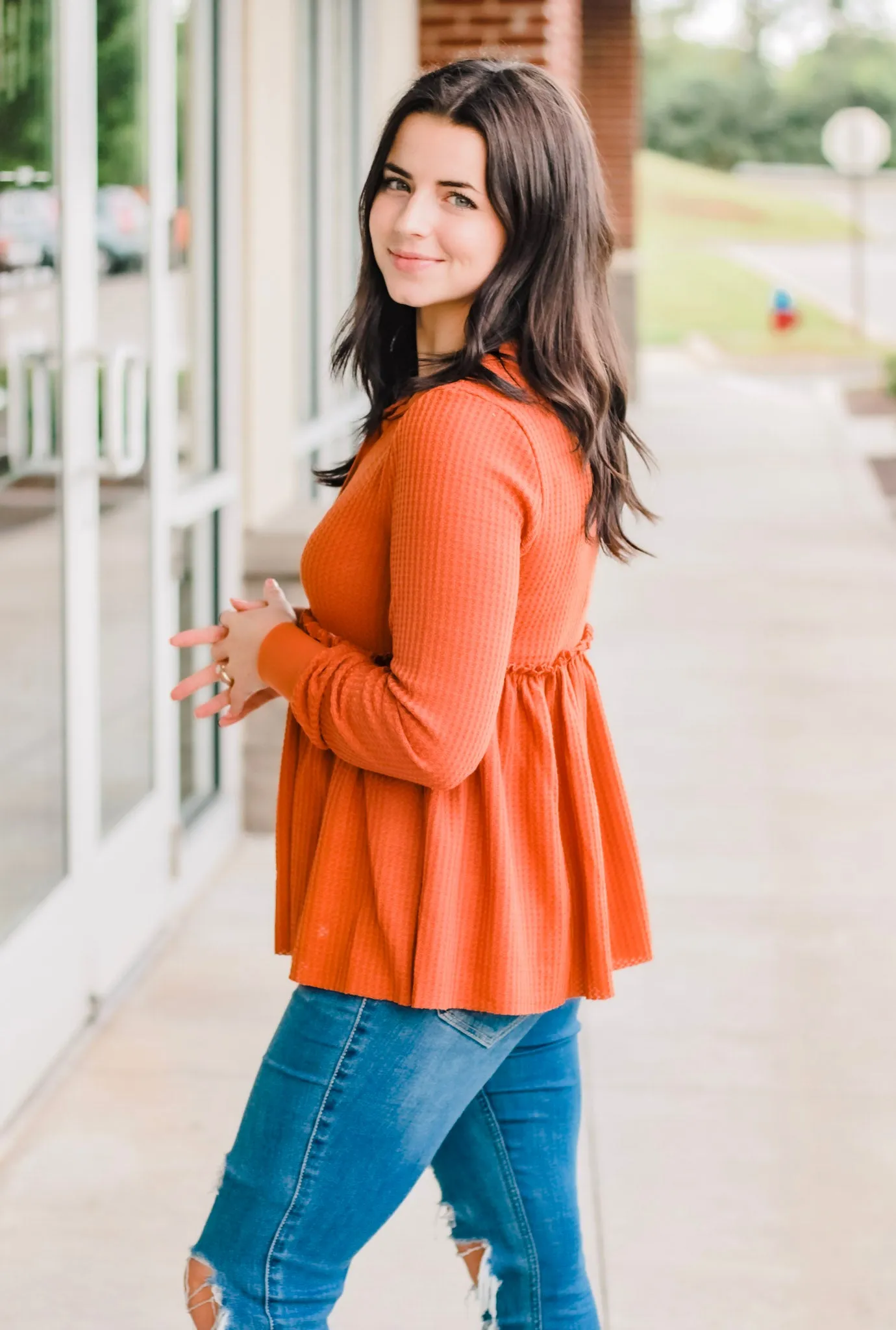 Find Me at the Bonfire Waffle Knit Top
