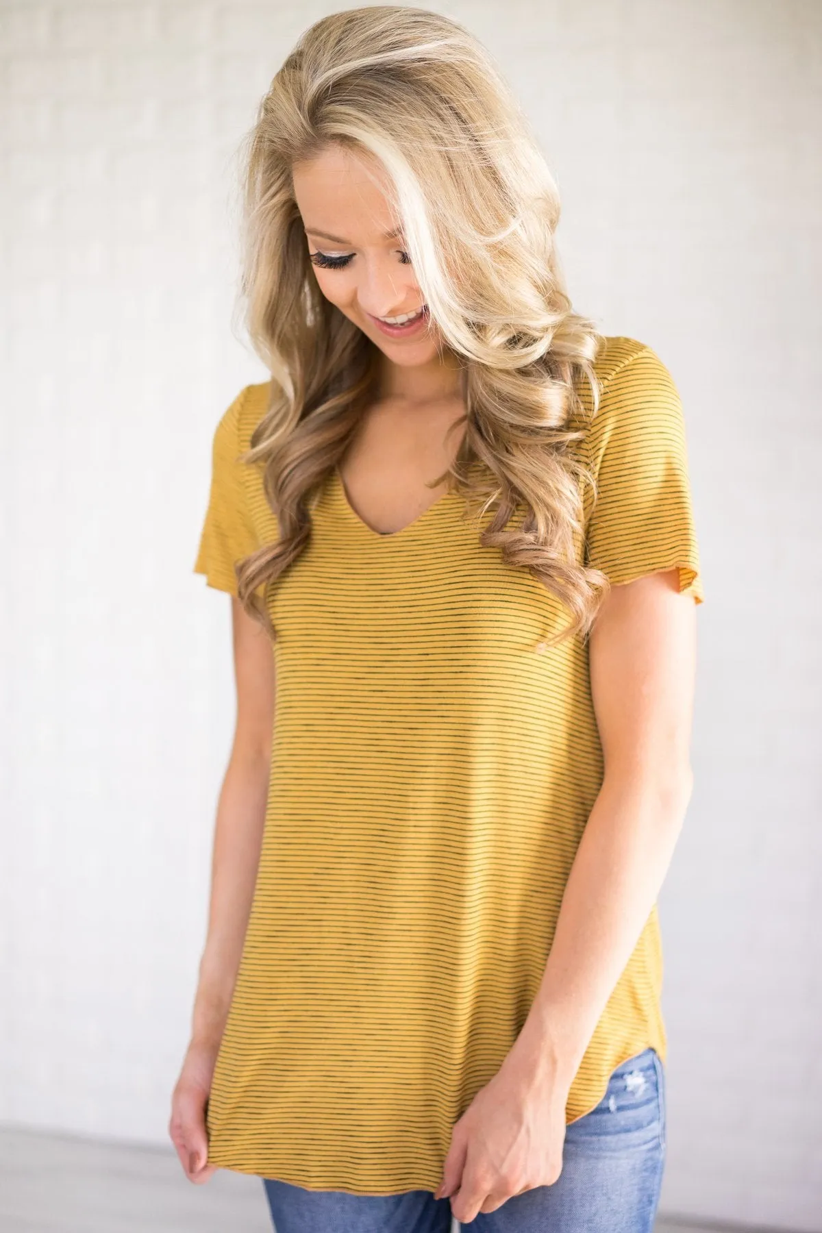 Fit to Me Striped Short Sleeve Tee ~ Yellow