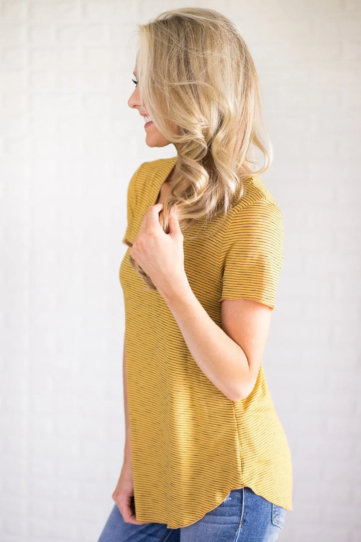 Fit to Me Striped Short Sleeve Tee ~ Yellow