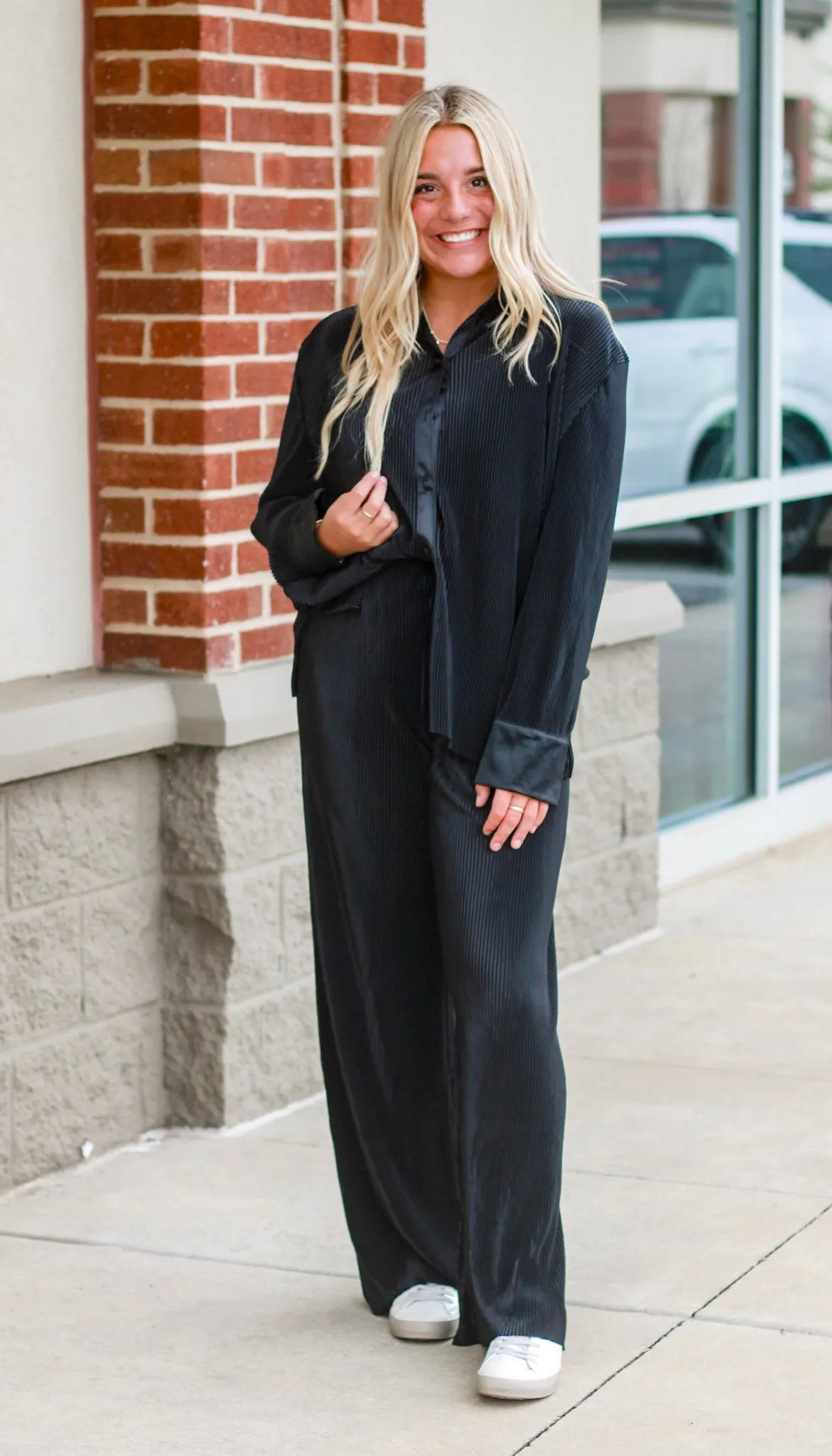 From This Moment Crinkle Top in Black