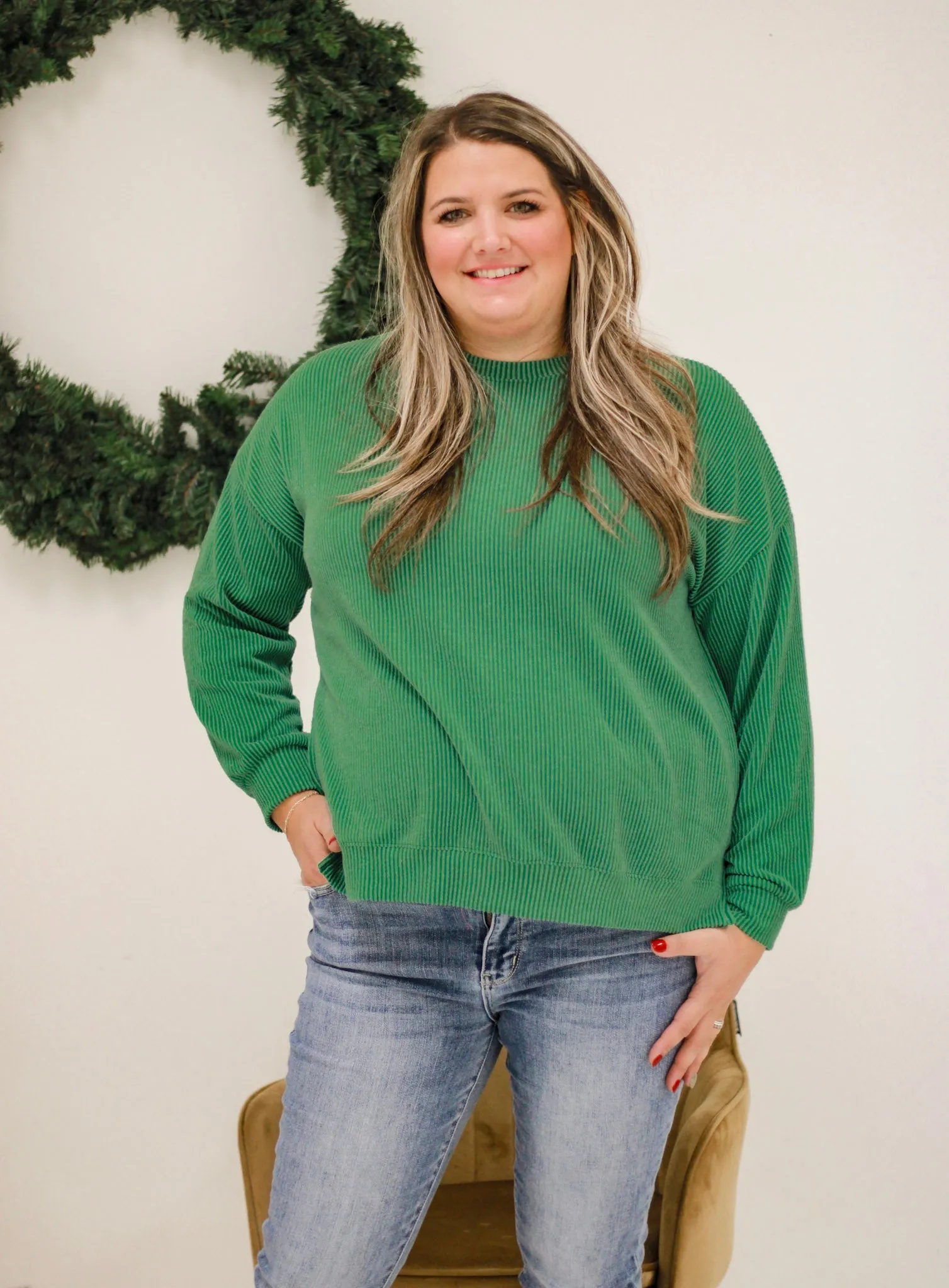 Fun for Christmas Ribbed Top in Green