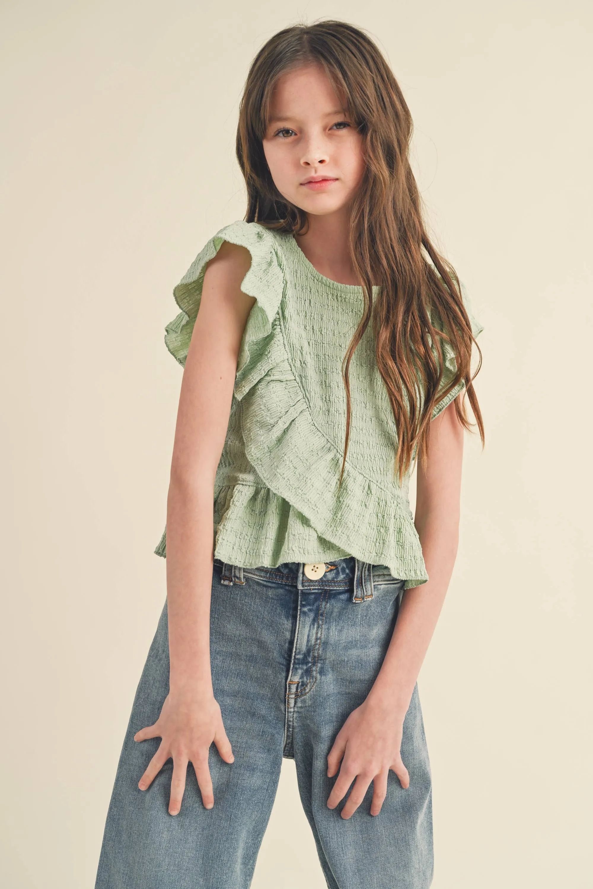 Girls Green Asymmetrical Top