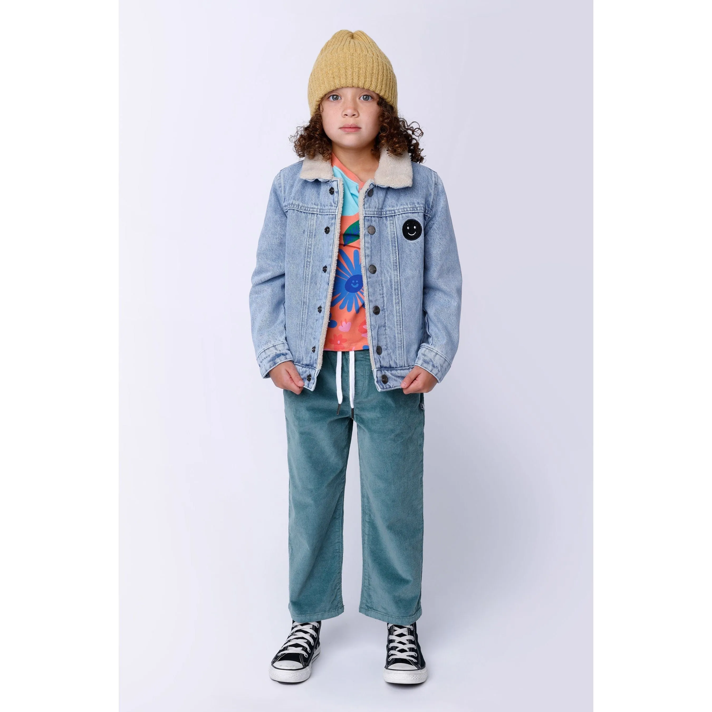 Happy Face Denim Bomber - Blue Denim