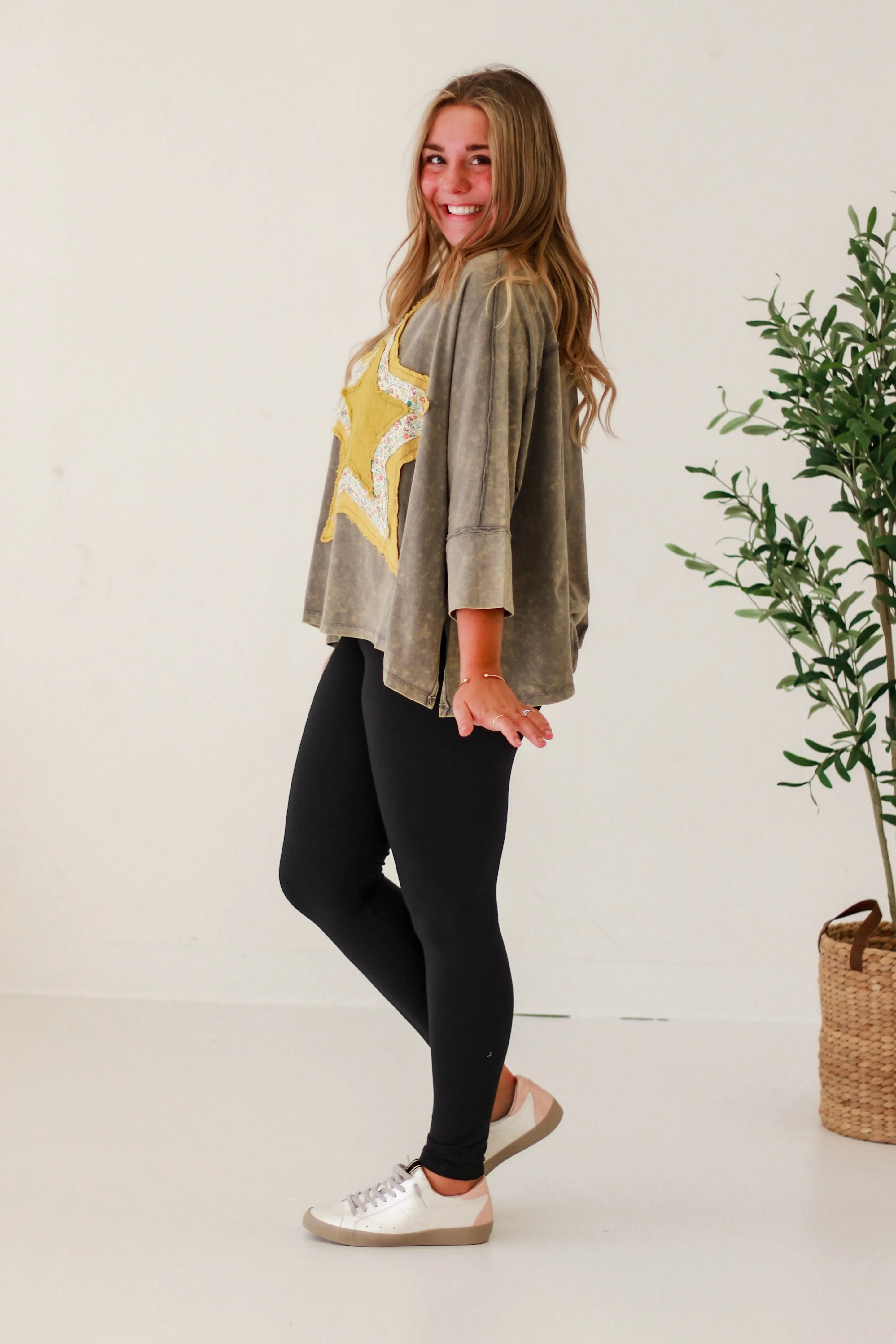 Happy Places Patchwork Star Top in Ash
