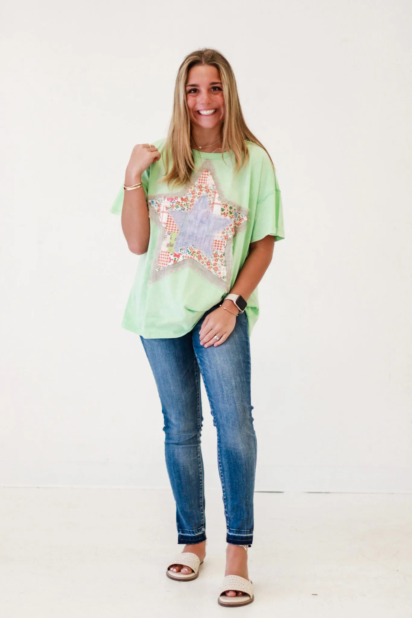 Happy Places Patchwork Star Top in Mint
