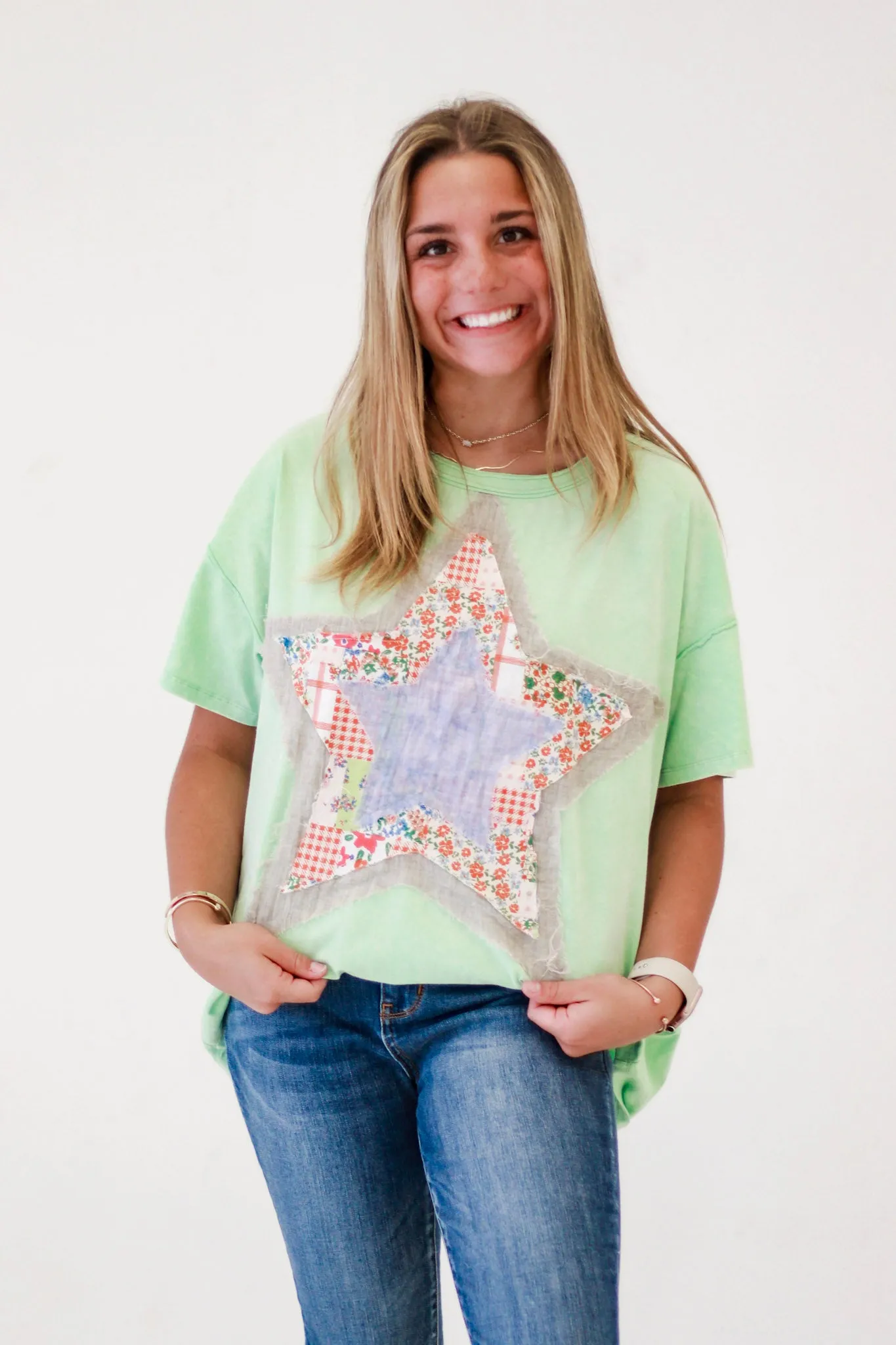 Happy Places Patchwork Star Top in Mint