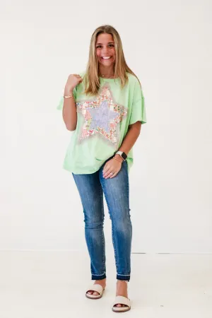 Happy Places Patchwork Star Top in Mint