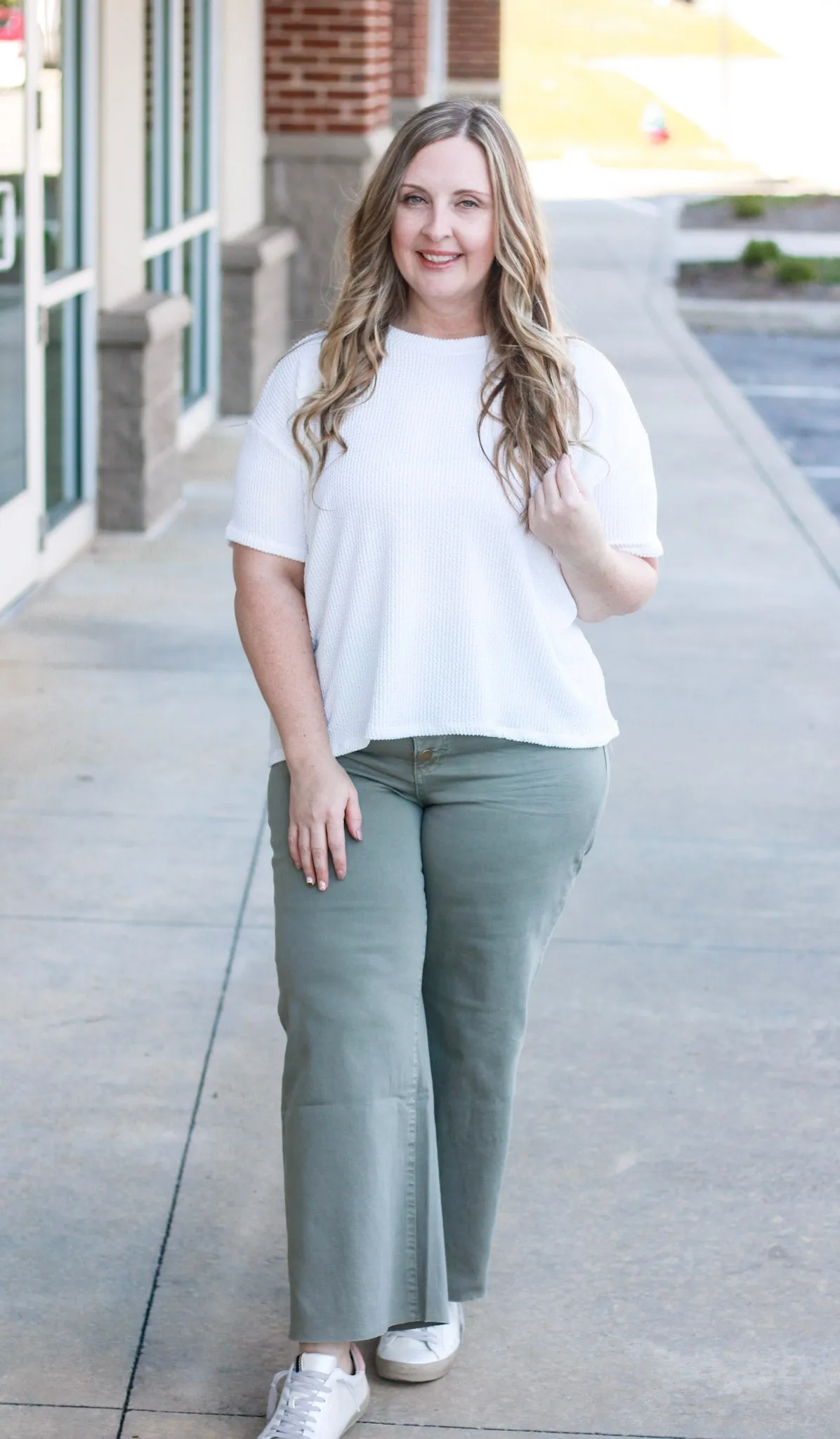 Happy to be Wearing White Ribbed Top