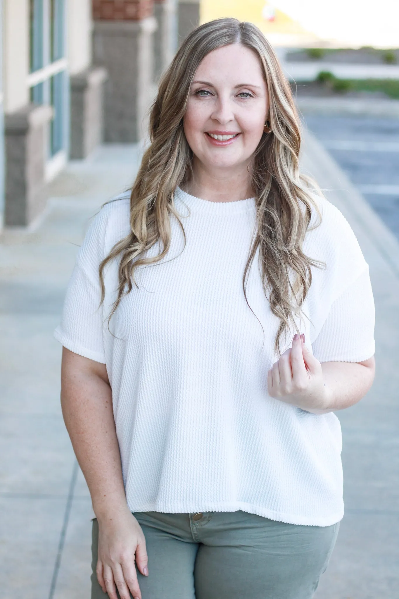 Happy to be Wearing White Ribbed Top