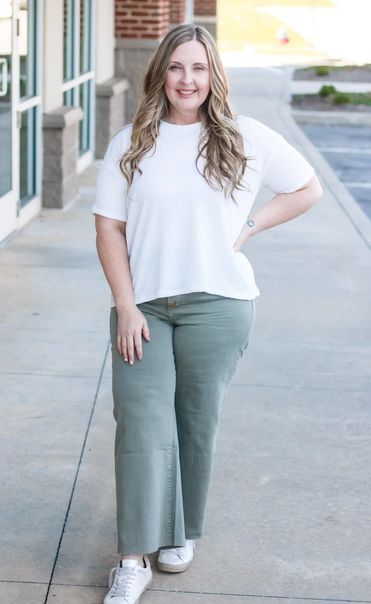 Happy to be Wearing White Ribbed Top