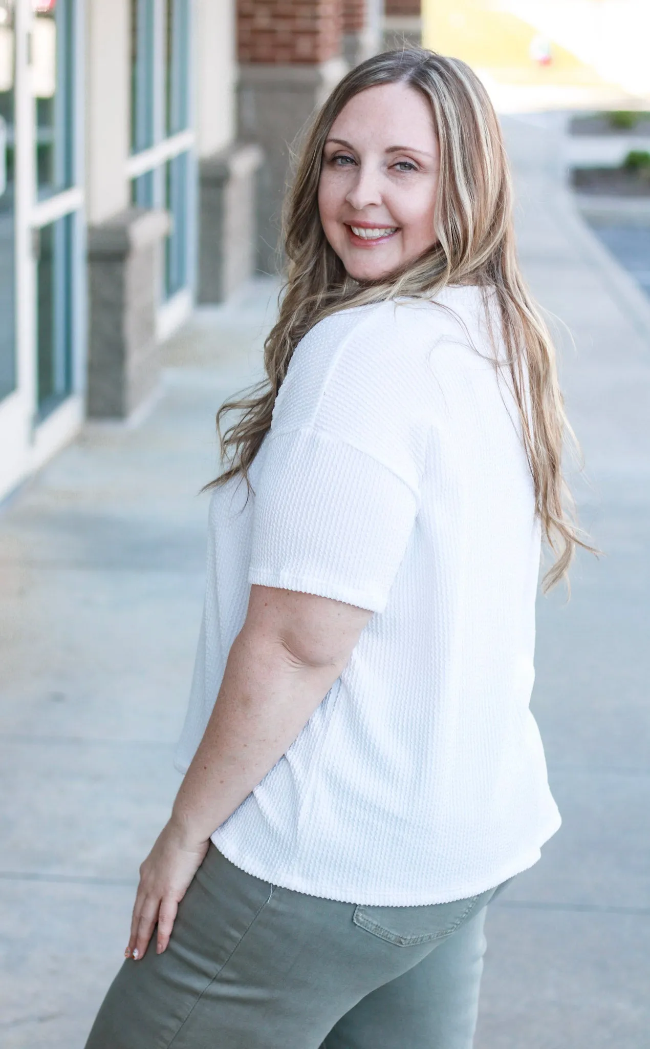 Happy to be Wearing White Ribbed Top