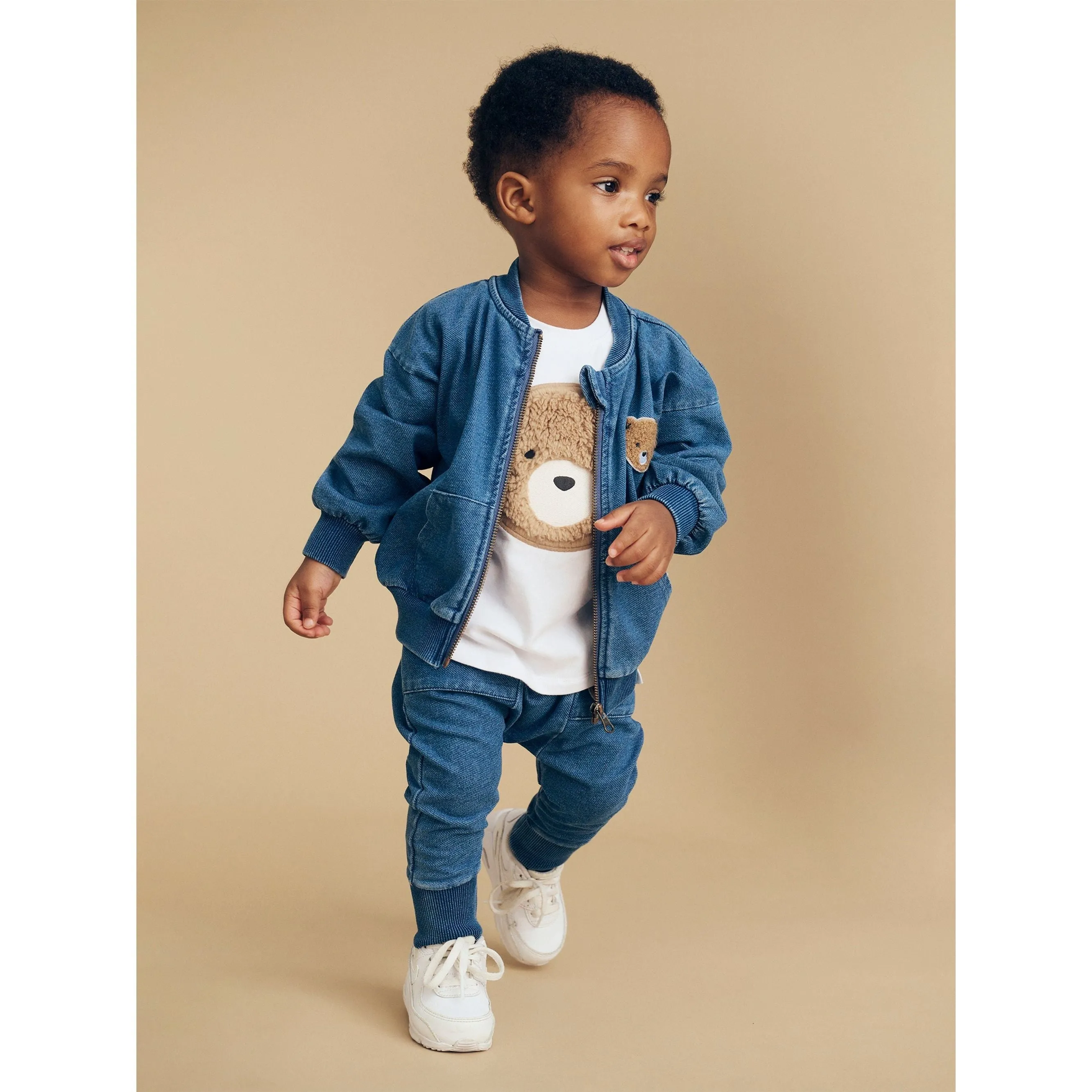 Hux Bear Knit Denim Bomber Jacket